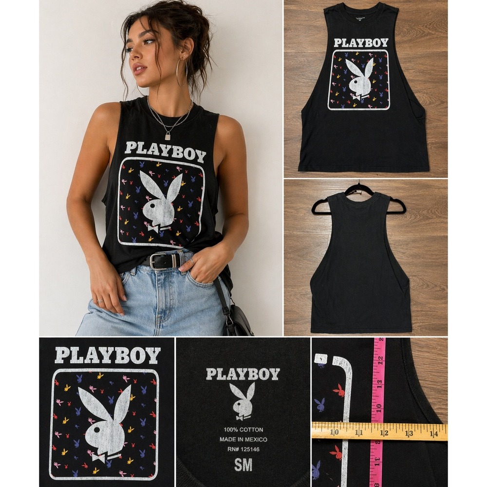 Playboy Bunny Graphic Tank Black Y2K Streetwear Festival Top SM